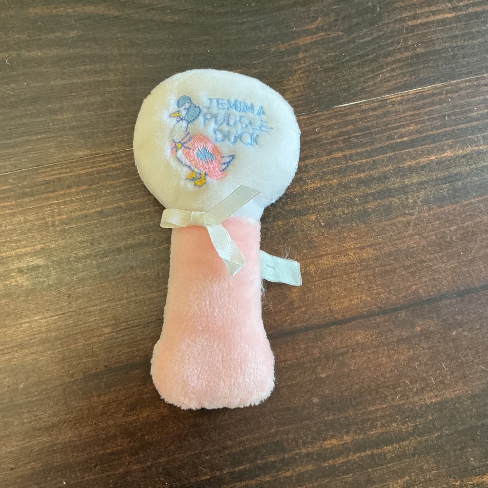 Vintage Beatrix Potter Jemima Puddle Duck Plush‎ Baby Rattle Pink Embroidered
